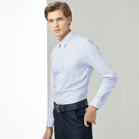 杉杉长袖衬衫男商务休闲纯格子条纹正装男士衬衣