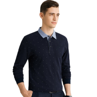杉杉（FIRS）男式纯棉POLO衫时尚印花拼接百搭长袖POLO衫
