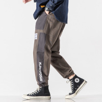 休闲裤男秋季新款ins港风时尚撞色拼接长裤运动宽松束脚九分裤潮 0543zx