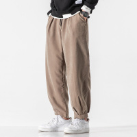 九分休闲裤男士日系潮流百搭秋冬款胖子裤子男宽松拼接束脚加大码 0544zx