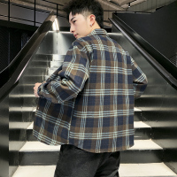 秋季新款港风ins格子衬衫男士长袖韩版潮流帅气外套休闲衬衣男 1935SQYG