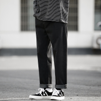 港风文艺男韩版潮流牛仔裤男秋季新款宽松直筒阔腿九分长裤G05MJ