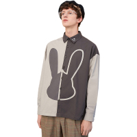 LILBUNNY兔子男士长袖衬衫对称撞色内搭港风休闲寸衫潮牌宽松上衣【尺码偏大 建议拍小一码】