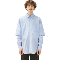 Lilbetter明星同款衬衫男秋季假两件上衣港风长袖衬衣条纹寸衫LB【尺码偏大 建议拍小一码】