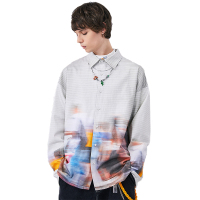 Lilbetter男士衬衫长袖视错觉印花上衣潮牌韩版百搭外套学生衬衣【尺码偏大 建议拍小一码】