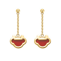 阿菲娜AFFINER 925银 天然红玛瑙如意锁耳饰AFE2062