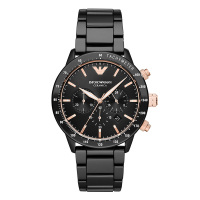 阿玛尼(EMPORIO.ARMANI)手表时尚陶瓷表带拼色三眼运动休闲石英表男士腕表AR70002