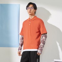 A21夏季新款男装印花假两件POLO衫宽松翻领短袖男上衣男士T恤