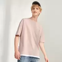 A21夏季新款男装衣服 潮男宽松情侣假两件上衣男士短袖T恤白