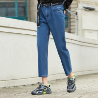 A21秋季2020年新款男装 合体低腰牛仔裤字母印花九分裤百搭ins风