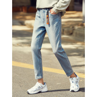A21秋季2020新款浅蓝色弹力牛仔裤 低腰小脚裤男士九分裤潮男裤子