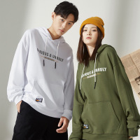 A21秋季新款2020男装 时尚白色男宽松连帽衫潮印花长袖卫衣衫男