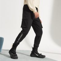 A21秋冬季2020新款男装 宽松针织橡筋腰束脚字母印花九分裤男潮版