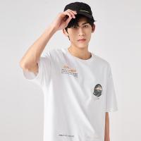 A21春季2021新款男装 针织宽松圆领落肩印花T恤衫男百搭潮版