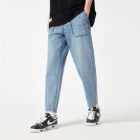 A21夏季2021男装新款 宽松低腰牛仔裤直筒天蓝色九分裤潮男百搭款