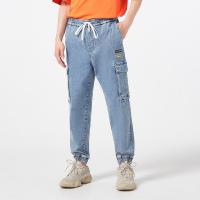 A21春季2021新款男装 牛仔弹力橡筋腰束脚九分裤男士百搭潮版裤子