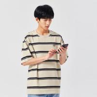 A21夏季2021新款男装条纹短袖T恤 宽松圆领男士休闲上衣潮男衣服