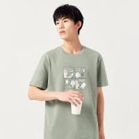 A21夏季2021新款男装 针织合体圆领短袖T恤衫男潮版趣味胶印上衣