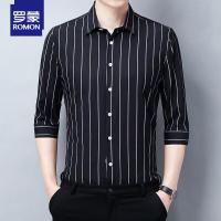 罗蒙（ROMON）休闲衬衫男夏装潮男士竖条纹短袖衬衫商务七分袖衬衣韩版修身