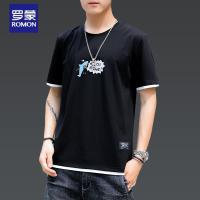 罗蒙（ROMON）男士短袖T恤2021新款潮牌宽松纯棉体恤圆领上衣服潮流