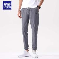 罗蒙（ROMON）男装黑色宽松直筒工装运动风潮流男士休闲裤束脚长裤