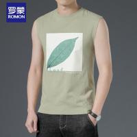 罗蒙（ROMON） 无袖运动坎肩背心男印花ins树叶纯棉
