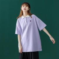 罗蒙2021夏季新款 中性韩版宽松刺绣撞色Polo短袖上衣T恤男女