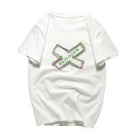 罗蒙T恤男短袖潮流休闲印花2021新款夏季白色半袖潮流打底衫上衣服