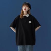 罗蒙港风中性 夏潮流宽松撞色Polo短袖T恤印花