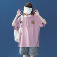 罗蒙港风中性 夏韩版宽松撞色Polo短袖T恤女