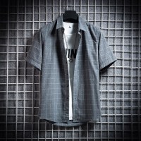 罗蒙（ROMON）男生青少年夏季格子系衬衫休闲风小清新衬衣