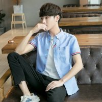 罗蒙（ROMON）衬衫男士短袖2021夏季新款休闲潮流港夏潮牌纯色简约短袖衬衫男-