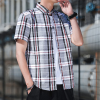 罗蒙（ROMON）衬衫男士短袖2021夏季新款休闲潮流港风格子短袖潮牌衬衫男士外套-