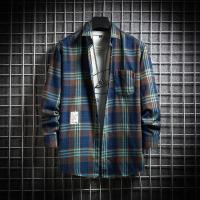 罗蒙（ROMON）2021春秋新款格子衬衫外套男日系复古宽松INS潮男