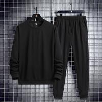 罗蒙（ROMON）白板纯色休闲套装长袖青少年潮流男生运动韩版两件套支持DIY定制