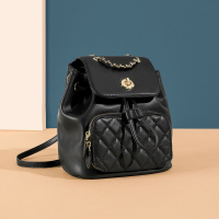 马克华菲双肩包女2021新款大容量背包女休闲百搭菱形包包背包牛皮女包