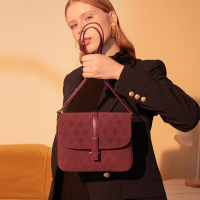 马克华菲复古菱格风琴包牛皮斜挎包单肩包包女简约女包