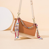 马克华菲斜挎包女包牛皮包包女撞色手提包女时尚丝巾单肩包小方包百搭女包