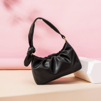 马克华菲牛皮包包女手提包单肩包优雅绑带褶皱包包女