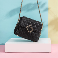 马克华菲牛皮斜挎包女式小香风菱格链条包牛皮单肩包