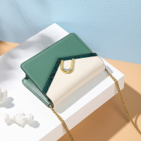 马克华菲牛皮撞色小方包新款包包女斜挎包蛇纹链条包单肩包女