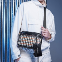 马克华菲【格纹相机包】韩版潮流男包撞色大容量手机包单肩包斜挎包男