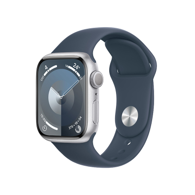 Apple Watch S9 GPS+蜂窝 41 毫米银色铝金属表壳 风暴蓝色运动型表带 - M/L MRJM3CH/A