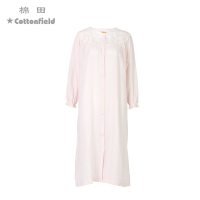 棉田茜茜女士睡裙 轻薄透气纱布休闲家居服 蕾丝花纹素色高腰