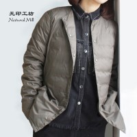 无印工坊 冬季新款羽绒服男女2021年新款白鸭绒短款无领羽绒