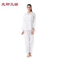 无印工坊 提花格子长袖毛巾布家居服情侣款 时尚简约大气 T2021