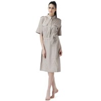 无印工坊 女士夏款中袖家居服 短袖半开襟系腰带贡缎睡裙WH13-C2024