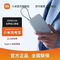 [官方旗舰店]小米自带线充电宝10000mAh 口袋版小巧便携迷你移动电源随身充22.5w双向快充安卓苹果通用 灰蓝色