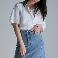 雪纺设计感小众短袖衬衫女宽松学生polo衬衣