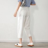 老爹牛仔裤女夏新款直筒宽松高腰显瘦九分小个子萝卜哈伦裤